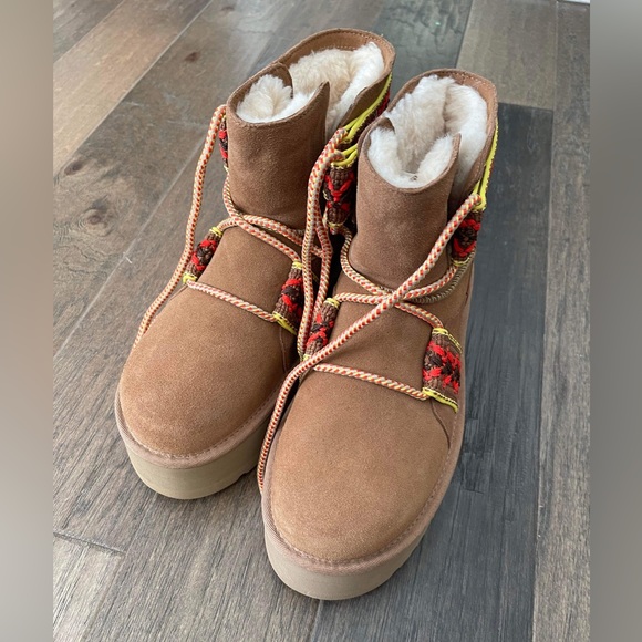 CLASSIC MINI II HERITAGE TASMAN BRAID PLATFORM BOOTS SUEDE WOOL CHESTNUT YELLOW - Picture 2 of 4